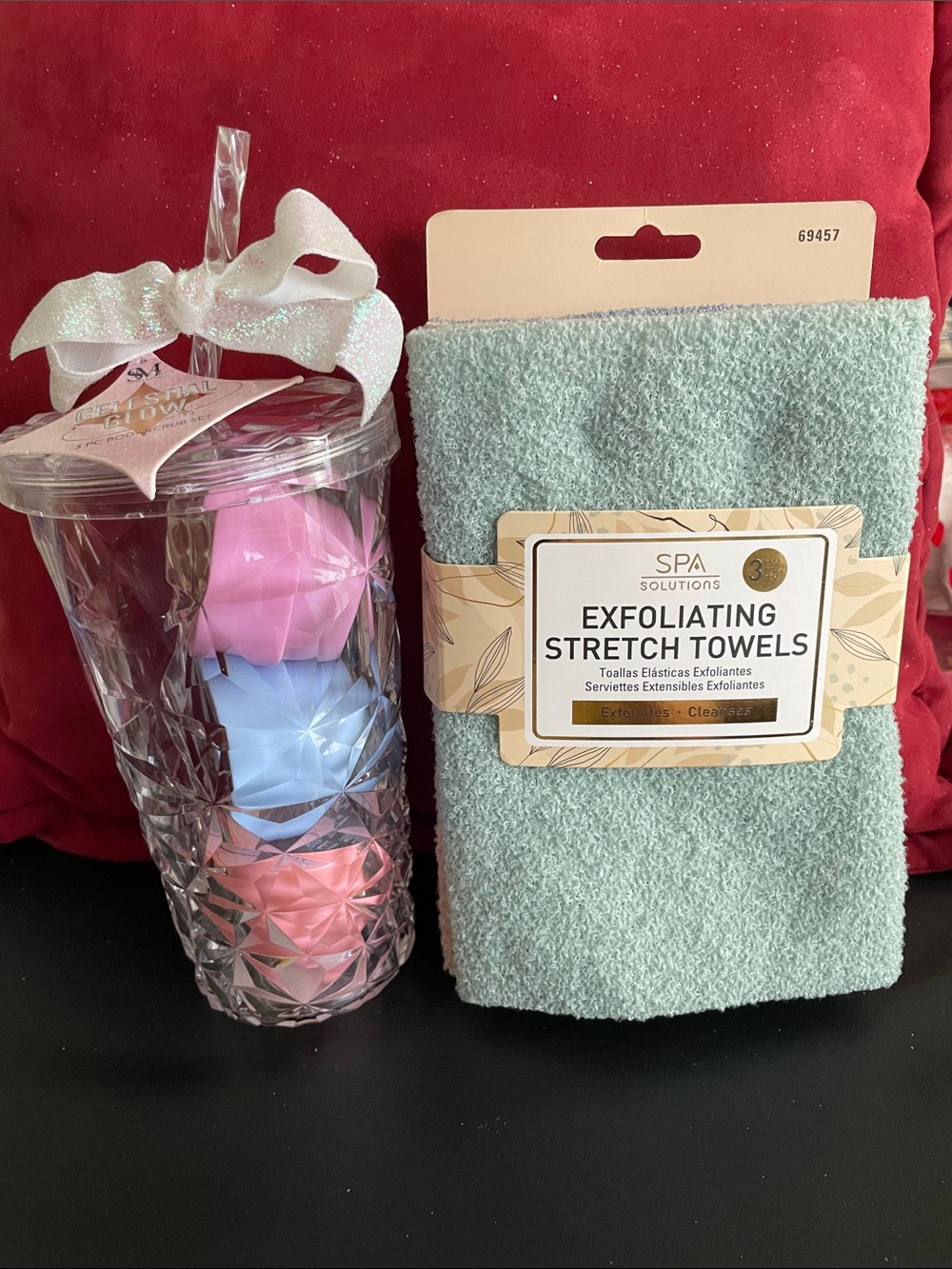 Celestial Glow 3 Piece Body Scrub & Reusable Tumbler- 3 PC Exfoliating Towels NW